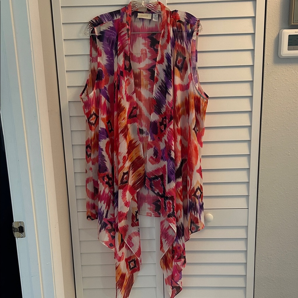 Chico's Multicolor Sleeveless Open Front Kimono Style Wrap Beautiful Sheer L/XL